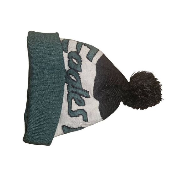 Philadelphia Eagles New Era Midnight Green Script Cuffed Knit Hat with Pom - Picture 4 of 6
